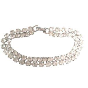 Vintage Two-Row Rhinestone Bracelet With Silver-Tone Clasp